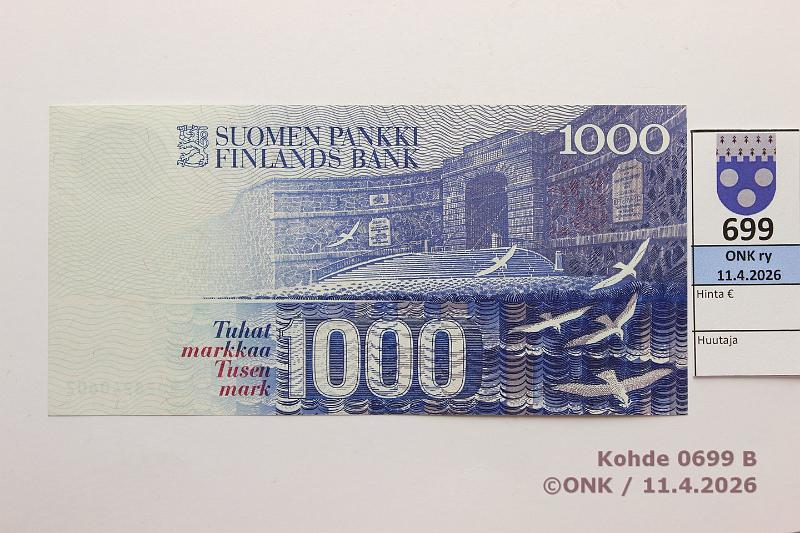 k-0699-b.jpg - Kohde 699 (kuva 2/2), l�ht�hinta: 100 &euro; / myyntihinta: 100 &euro; 1000 mk 1986 LA SNY 201.3.1 8028240602 AL II-Va2, kunto: 9