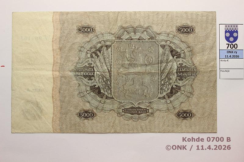 k-0700-b.jpg - Kohde 700 (kuva 2/2), l�ht�hinta: 200 &euro; / myyntihinta: 290 &euro;  5000 mk   1945 LA   SNY 204.1.1 W964153 KIV-Car , kunto:  4 