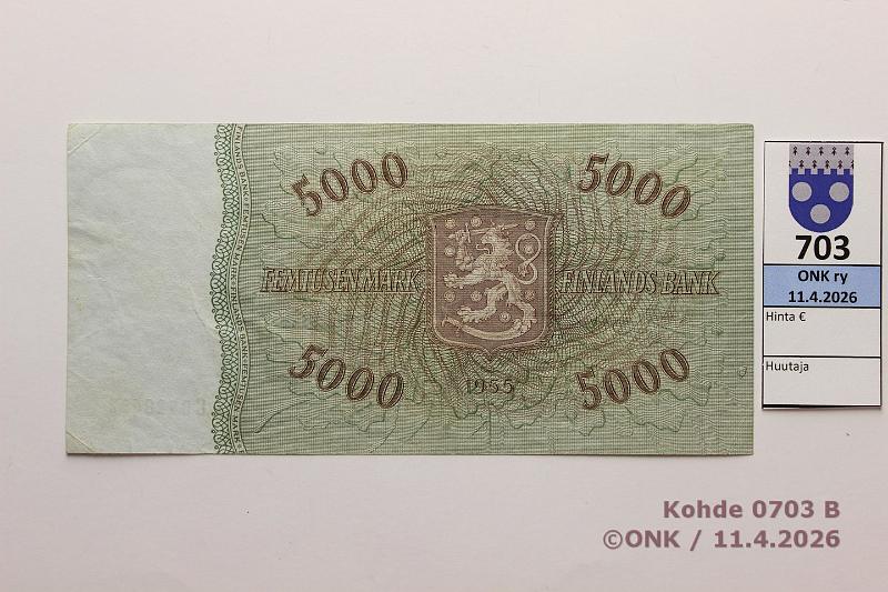 k-0703-b.jpg - Kohde 703 (kuva 2/2), l�ht�hinta: 150 &euro; / myyntihinta: 155 &euro; 5000 mk 1955 SNY 205.1.1 C8928692 KA I-AAs, kunto: 5