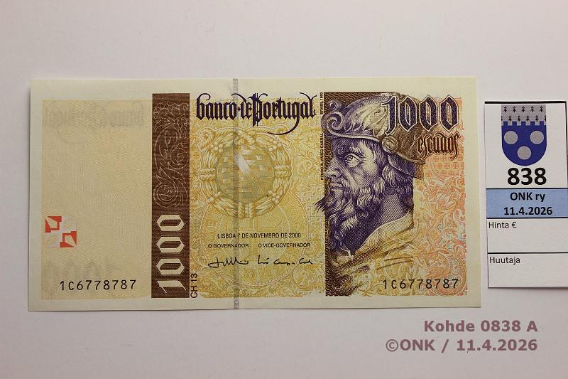 k-0838-a.jpg - Kohde 838 (kuva 1/2), l�ht�hinta: 10 &euro; / myyntihinta: 11 &euro; Portugali 1000 esc 2000 P#188d 1C6778787, kunto: 9