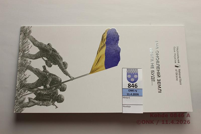 k-0846-a.jpg - Kohde 846 (kuva 1/4), l�ht�hinta: 10 &euro; / myyntihinta: 32 &euro; Ukraina 20 hryven 2023 P#W136 Emme unohda, emme anna anteeksi. Ven�j�n sodan muistoseteli pahvikansissa, kunto: 9