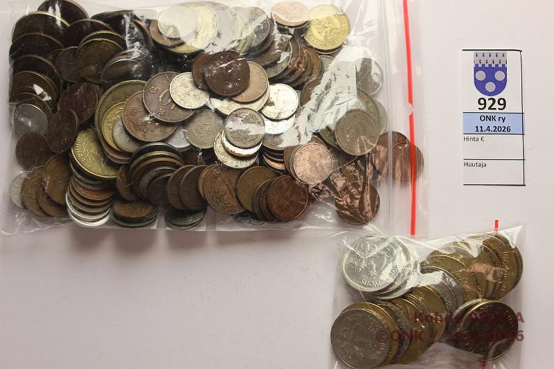 k-0929-a.jpg - Kohde 929, l�ht�hinta: 5 &euro; / myyntihinta: 11 &euro; Suomi 740 g  P��osin 5p-50mk ennen v 1963, kourallinen keisarivallan aikaa 1-10p, loput 1963 j�lkeist� 1p-5mk, mukana pikku pussi leimakiitoisia rahoja, kunto: vk